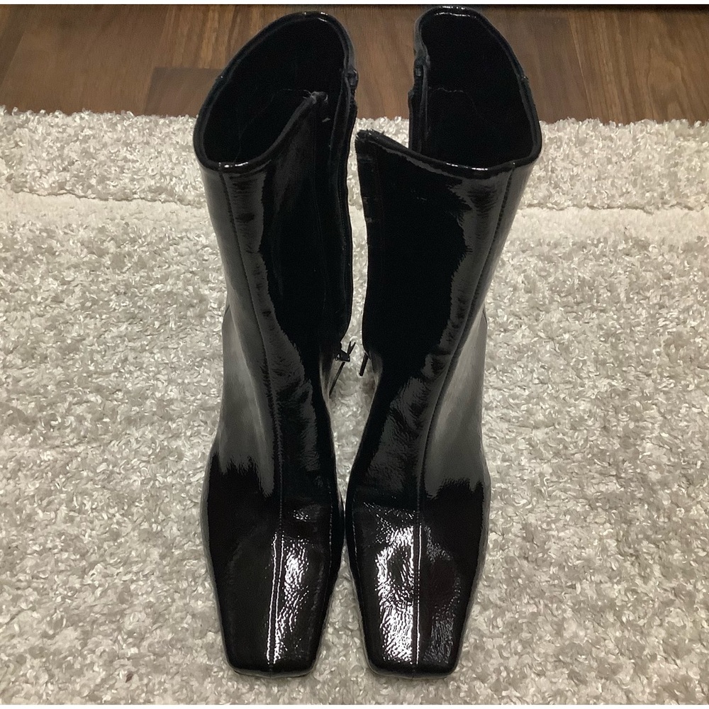 Zara Square Toe Patent Bootie Black Size 37 New without tag - Picture 6 of 10